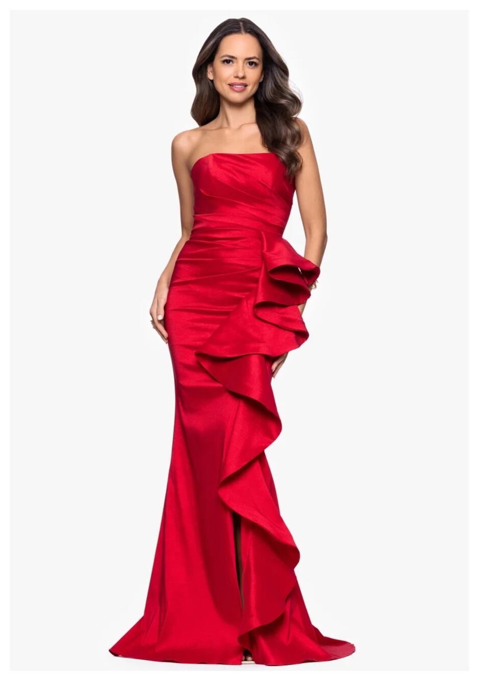 NEW Betsy & Adam “Rowan” Taffeta Strapless Ruffle Gown Size 8